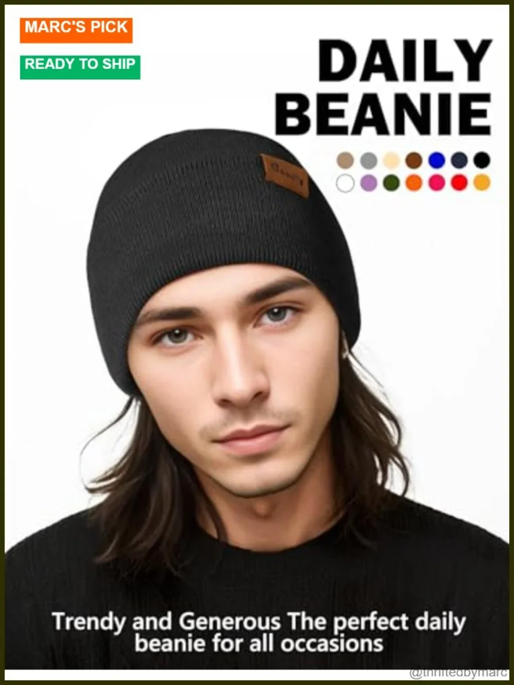 Knit Winter Beanie Hat for Men Women, Warm Skull Stocking Cap, Striped Cuffed
